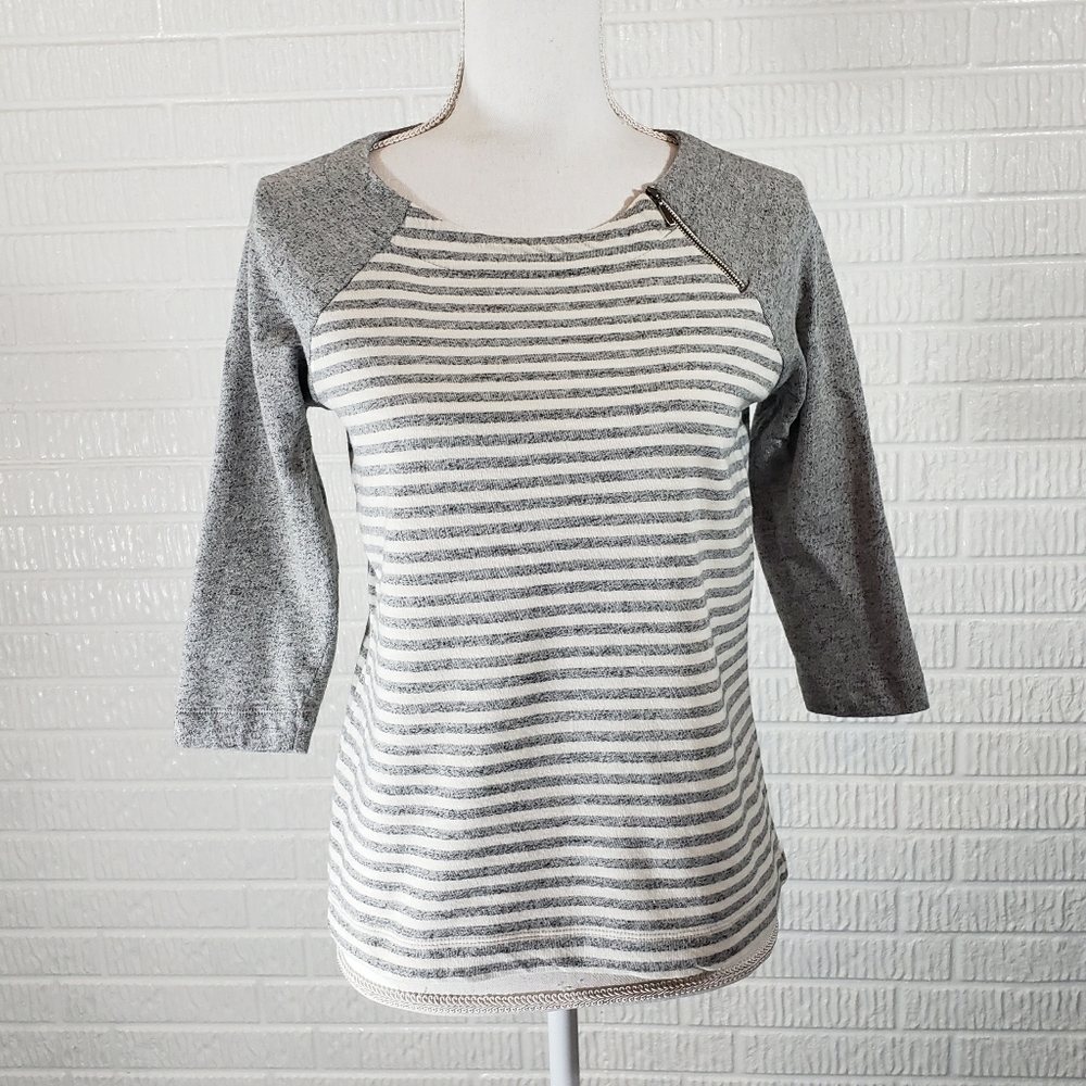Loft Soft Gray White Stripes 3/4 Sleeve